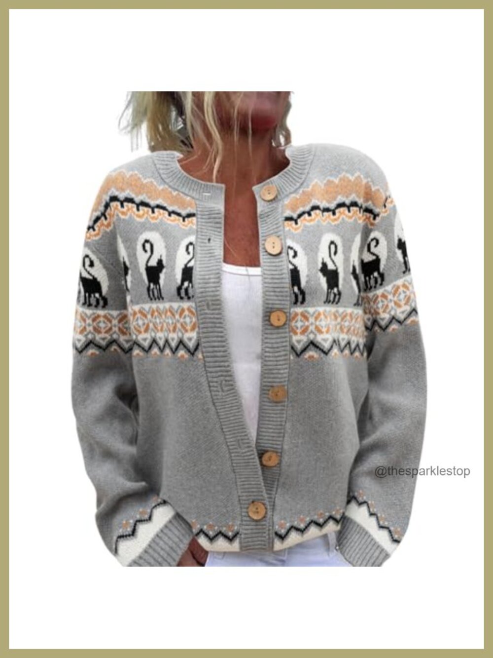 Womens Fall Halloween Cat Graphic Button Down Knit Cardigan Sweater